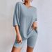 Fashion Casual Solid Color Spring Crew Neck Loose Women's Shorts Set_ecoleips.com