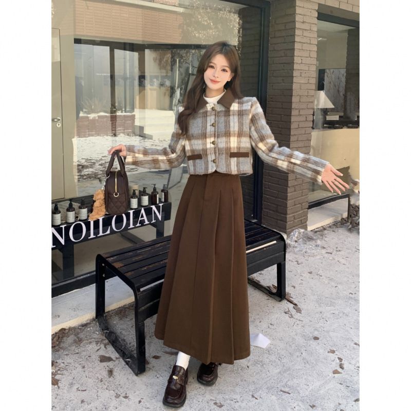 Autumn And Winter Two-piece Set, Thick Woolen Short Coat , 2024 New Style Pleated Long Skirt, Fashionable Suit For_ecoleips.com
