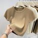 Women's Clothing Round Neck Wide Striped Short Sleeved Knitted Sweater Women's T Shirt Autumn New Slim Temperament Short Sweater Tops Women_ecoleips.com