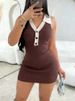 Women's Blue White Contrast Sundress Sleeveless Sexy Button Stretchy Ribbed Knit Bodycon Mini Dress Summer Party Dress Outfits_ecoleips.com