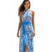 Blue Porcelain Print Halter Swimsuit & Sarong Set – UPF 50+ Swim Cover-Up (One Size)_ecoleips.com