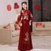 Elegant Chinese Style Wedding Banquet Dress Red Qipao Cheongsam Bride Reception Gown Long Sleeve Autumn Winter_ecoleips.com