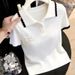 Preppy Korean Style Color Block Knit Top For Women Slimming Curvy Fit Short Sleeve Collared Plus Size Summer New_ecoleips.com