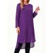 Women's Asymmetrical Chiffon Blouse round Neck Long Sleeves Casual Top Loose Fit Side Slit European American Style 2026_ecoleips.com