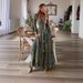 Women's Bohemian Style Printed Dress V-Neck High Waist Bell Sleeves Long Floral Print for Resort European American Fashion_ecoleips.com