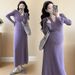 Autumn New Korean Fashion Flared Sleeve Long Knitted Maternity Dress_ecoleips.com