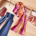 Women's European American Style Long Sleeved Printed Shirt Waist Cinching Tie High Waisted Slimming Pleated Two Piece Set_ecoleips.com