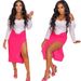 Long Sleeved Commuting Style Dress Set Off Shoulder Top And Slit Skirt Two Piece Slimming Fashionable Casual Outfit_ecoleips.com