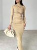 Women Elegant Solid Black Bodycon Maxi Dress Long Sleeve Lady O-neck Evening Party Vestidos Robe_ecoleips.com