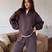 Women's Cotton Two Piece Set Zipper Lapel Pullover Sweatshirt Lace Up Straight Leg Wide Leg Pants Casual European American Style_ecoleips.com