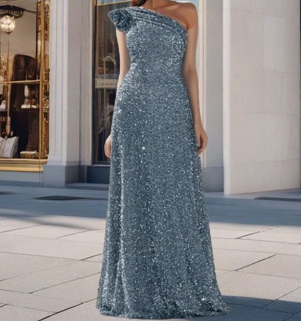 Women's Clothing Sequined Off Shoulder Backless Sleeveless Long Ball Sequined Silver Swing Dress Evening Gown_ecoleips.com
