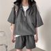 Korean-style Solid Color Casual Short-sleeve Suit For Women, 2025 Summer New Fashion Loose Hooded Sportswear, Versatile_ecoleips.com
