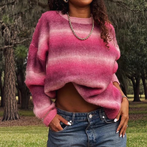 DiYun European American Casual Vacation Color-blocked Knitted Long-sleeve Sweatshirt Women's Clothing 2025 Autumn And_ecoleips.com