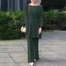 Women's Clothing Middle Eastern Muslim Women's Round Neck Long Sleeve Belt Elastic Waist Top Pants Set_ecoleips.com