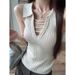 Purely Desirable Hollow-out V-neck Ice Silk Knitted Camisole Women, Summer Style, Suitable For Both Inner Outer Wear,_ecoleips.com