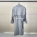 Women's Gray Stripe Trench Coat, Double-Breasted Belted Long Jacket, Korean Style Office & Casual Mid-Length Coat_ecoleips.com