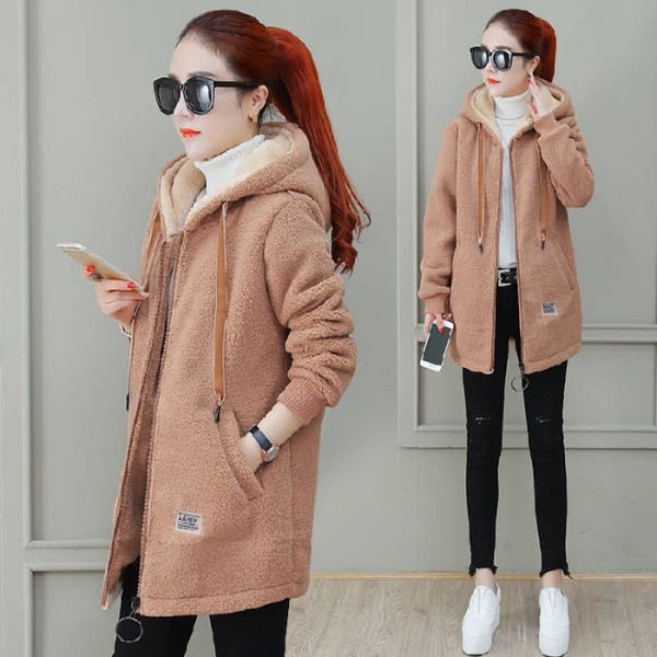Women's Geometric-Print Fleece Hoodie – Winter-Ready Zip-Up Sweatshirt With Embroidery (M-3XL, Dusty Pink/Taupe/Denim, Urban Streetwear Essential)_ecoleips.com