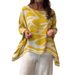 Women's Relaxed Fit Printed Woven Shirt Long Sleeve round Neck Boho Casual Blouse_ecoleips.com