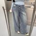 American-style Blue Wide-leg Extra-long Floor-length Ripped Loose-fit Casual Jeans For Women_ecoleips.com