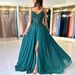 Elegant Strapless Long Evening Gown for Women French Lace Appliqué A-Line Formal Dress with Side Slit_ecoleips.com