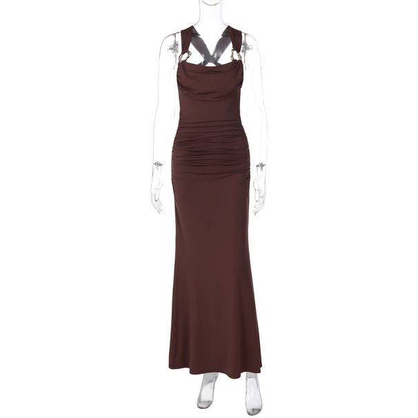 European And American Best-Selling Women's Clothing 2025 Early Autumn New Fashion Sexy Backless Ruched Slim-Fit Strap_ecoleips.com