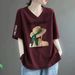 Women's Short Sleeve T-Shirts V Neck Printed Loose Fit Plus Size Casual Stylish Top For Middle-Aged_ecoleips.com