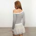 Voya Trendy Unique Spring-autumn Gray Off-shoulder Long-sleeve Top With Waist Pleats And Contrasting Color Panels For Women_ecoleips.com