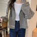 European American Style Real Shot Pique Cotton Short Striped Plus-size Sweatshirt Cardigan Jacket For Women, Spring And_ecoleips.com