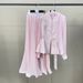 Elegant Pink Two-Piece Set For Women, Beaded Top With Flowy Pleated Maxi Skirt, Waist-Defining Outfit_ecoleips.com