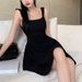 Little Black Elegant Tank For Women Summer New Hepburn Style Waist-Cinching Slimming Strap A-Line Short Dress Trendy_ecoleips.com