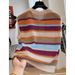 Women's Clothing Retro Contrast Color Striped Sweater Hollow Design Sleeveless Top Loose Slim T Shirt_ecoleips.com