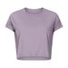 Women's Loose Fit Yoga Crop Top Short Sleeve Casual Sports Fitness T-Shirt Trendy Polyester Sweatshirt_ecoleips.com