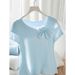 Women's Clothing French light blue ice silk short sleeved knitted sweater tops for women in early spring_ecoleips.com