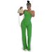 Women's Clothing Fashion Stitching Contrast Color V Neck Zipper Sleeveless Split Pants Two Piece Suit_ecoleips.com