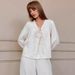 European And American Autumn New Pure Cotton Wrinkle Fabric Lace-up Sleeve Long Pants Loose Pajama Set Cross-border_ecoleips.com