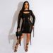 Women's clothing cross-border new women's clothing fashionable solid color sexy hollow long-sleeved round neck slim dress_ecoleips.com