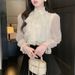 2025 New French Style Sweet And Elegant Floral Ruffle Stand Collar Versatile Tencel Chiffon Blouse For Women Summer_ecoleips.com