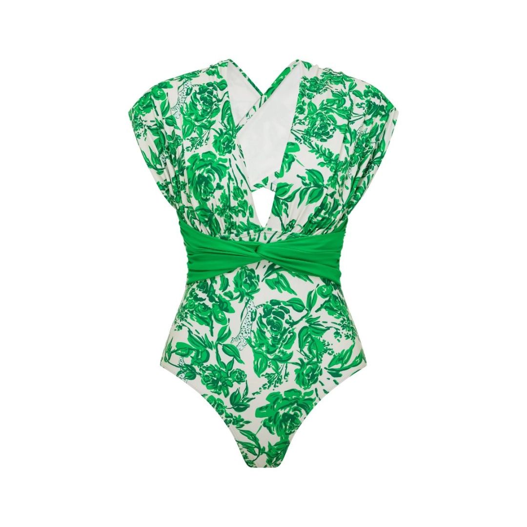 Green Floral One Piece Swimsuit Set For Women American Style New Hot Selling Item_ecoleips.com