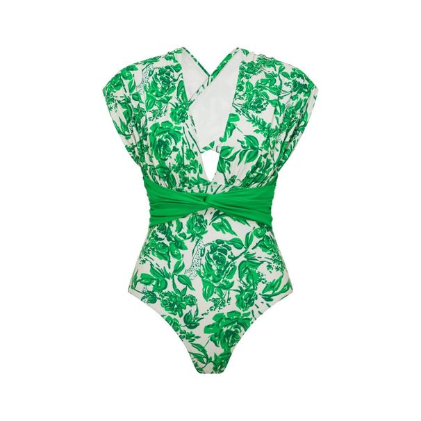 Green Floral One Piece Swimsuit Set For Women American Style New Hot Selling Item_ecoleips.com