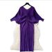 2026 European American Fashion Elegant Pleated Bat-sleeve Plus-size Women's Dress With A Stylish V-neck Solid Color,_ecoleips.com