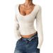 New European And American Solid Color Shirt, Square Neck Sweater, Suitable For Spring And Autumn Knitting And Long Sleeved Tops_ecoleips.com