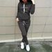 Women's Autumn Winter Fashion Black White Striped Print Long Sleeve Fleece Lined Sweatshirt And Elastic Waist Jogging Pants Set_ecoleips.com