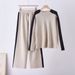 Women's Fashion Two Piece Set High Waisted Color Blocked Wide Leg Trousers And Knit Sweater Loose Slimming High Street Style_ecoleips.com