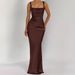Women Temperament Elegant Spaghetti Strap High Waist Slim Fit Bodycon Long Maxi Dress For Daily Party Occasions_ecoleips.com