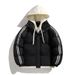 Women's Clothing Winter Hooded Layered Jacket - Thickened Warm Fleece Coat With Striped Design For Couples, Black/Beige/Purple/Ice Blue/Navy_ecoleips.com