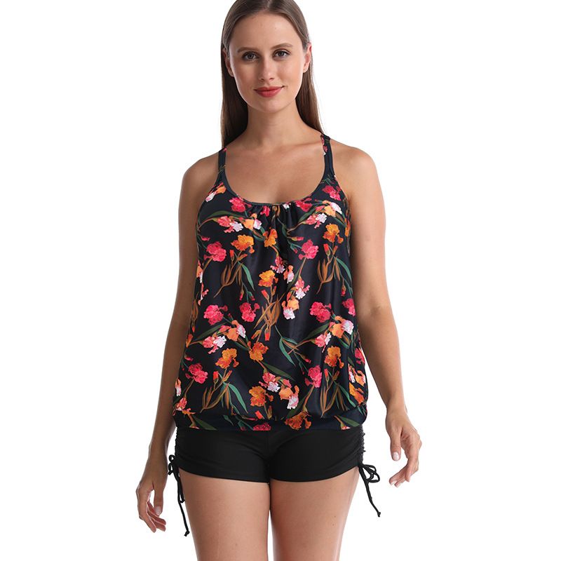 Women's Clothing Tankini Conservative Print Plus Size Two Piece Swimsuit For Women Slimming Flattering Swimwear_ecoleips.com