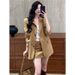 girl Girl Autumn New Elegant Sister Style For Women Short Khaki Color Turn-down Collar Professional Commuting Blazer And Skirt_ecoleips.com