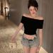 Off The Shoulder Slim Fit T-Shirt Sexy Short Top For Hot Girl Tight Waist Base Layer Women's Clothing_ecoleips.com