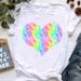 Popular Women's Clothing With Letter Print, Short-sleeved, Casual, Colorful Heart-patterned Shirt_ecoleips.com