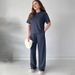 Women's Clothing New Solid Color Short Sleeved Top With Strap Pocket Straight Pants Suit_ecoleips.com